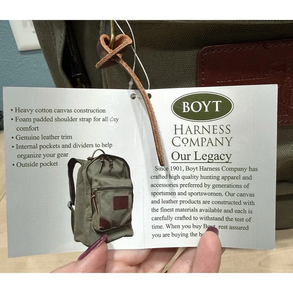 Dallas Safari Club Life Member Large Olive Green Canvas Backpack Leather Accents